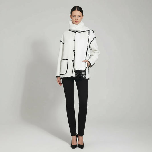 Women's Thick Woolen Coat with Scarf