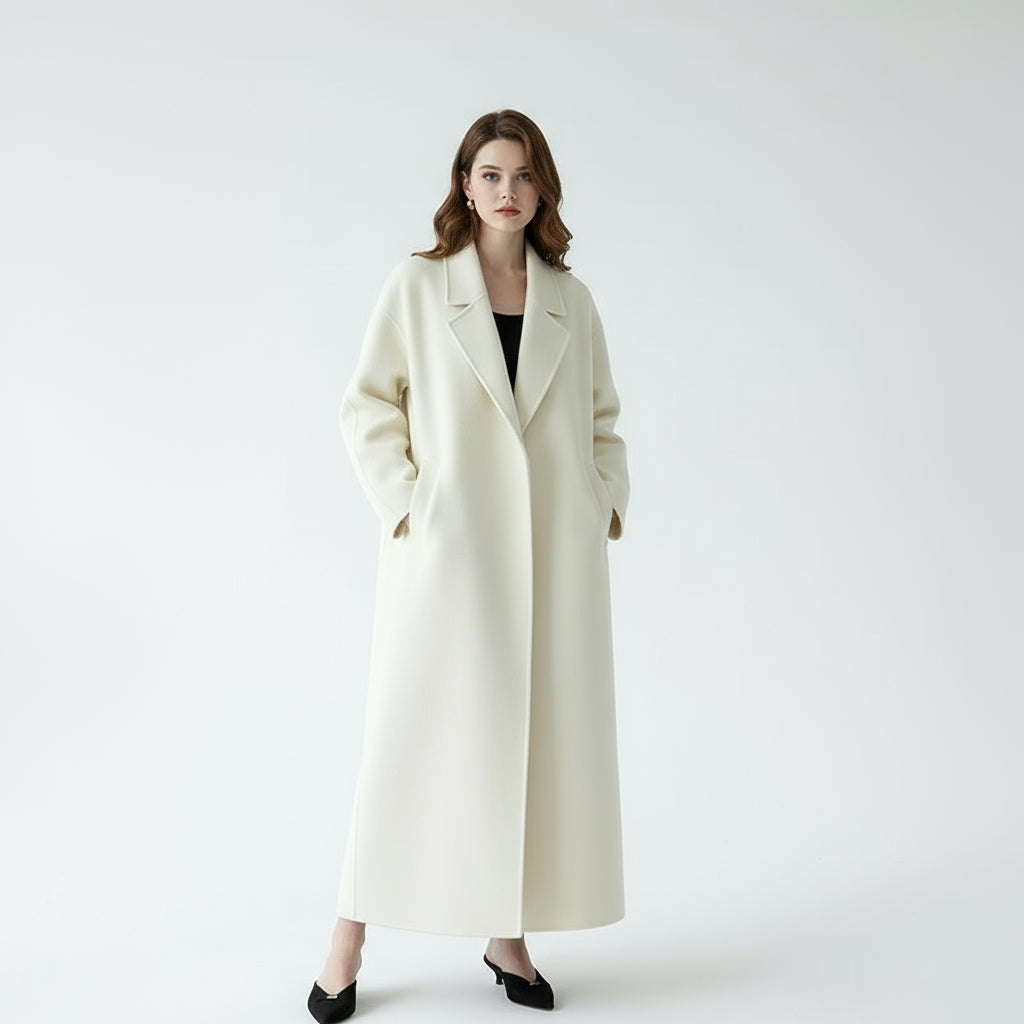 High-End White Woolen Coat for Women in Autumn/Winter