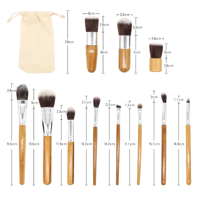 11-Piece Bamboo Handle Makeup Brush Set with Pouch