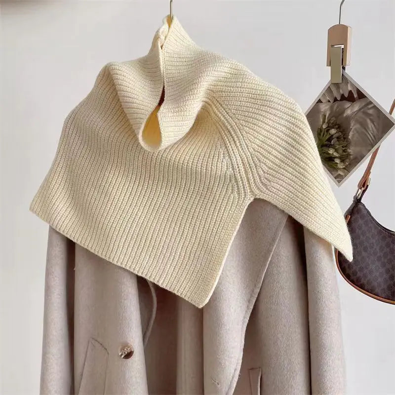 Women's Autumn Winter Knitted High Neck Scarf Cape