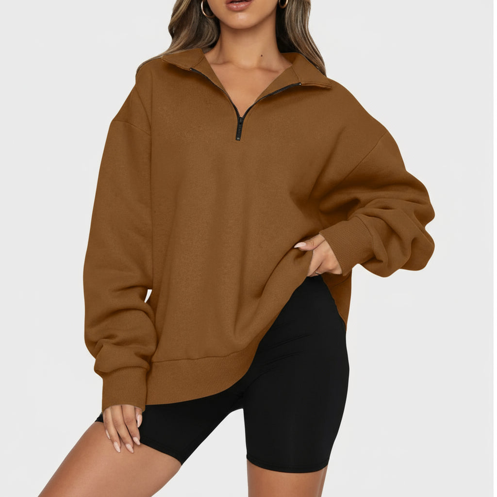 Half-zip long-sleeved pullover sweatshirt