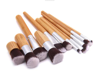 11-Piece Bamboo Handle Makeup Brush Set with Pouch