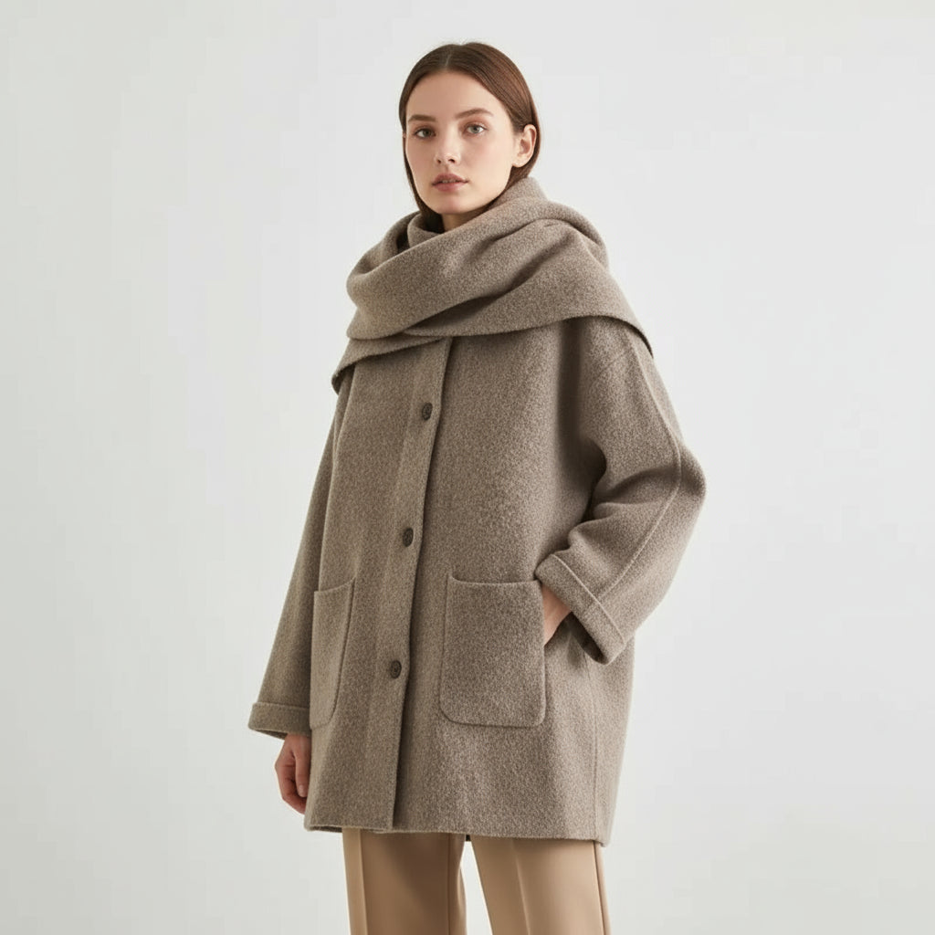 Women Knitted Cardigan With Scarf