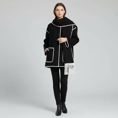 Women's Thick Woolen Coat with Scarf