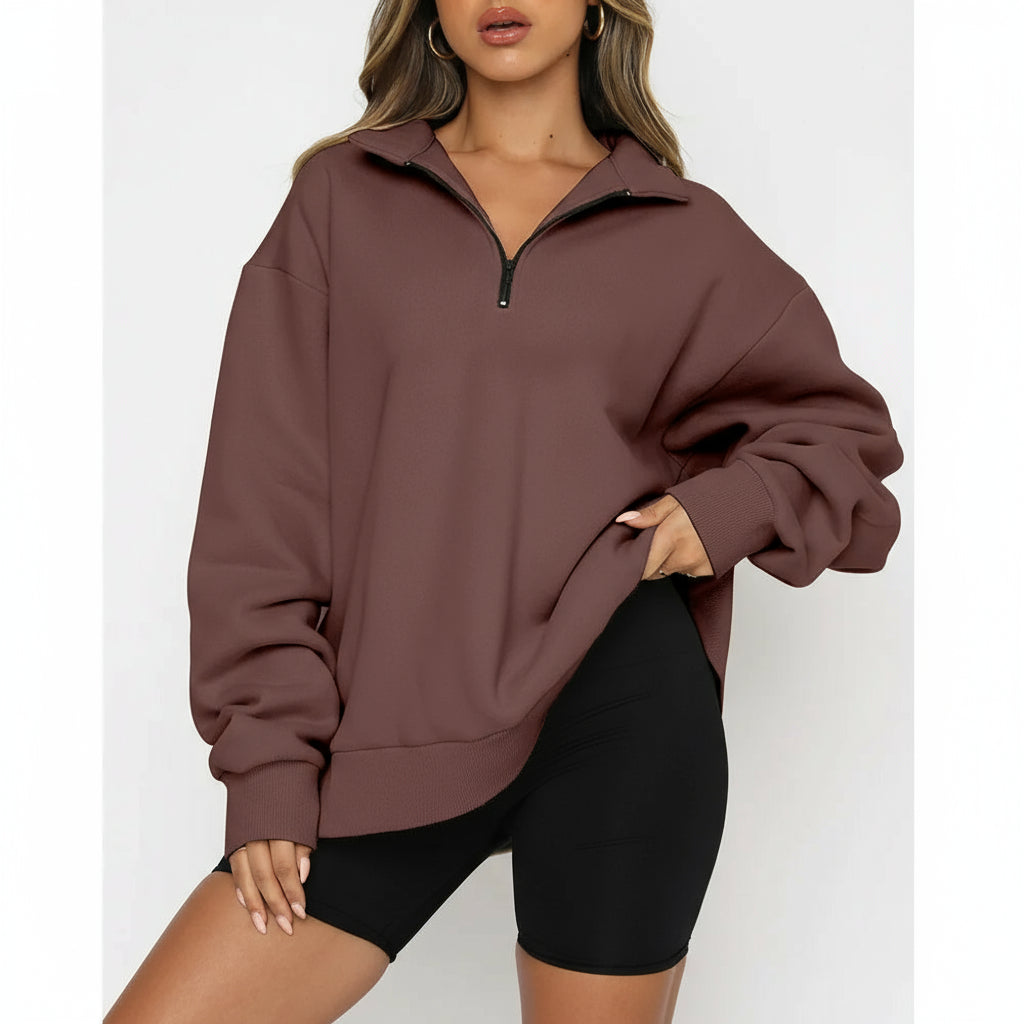 Half-zip long-sleeved pullover sweatshirt
