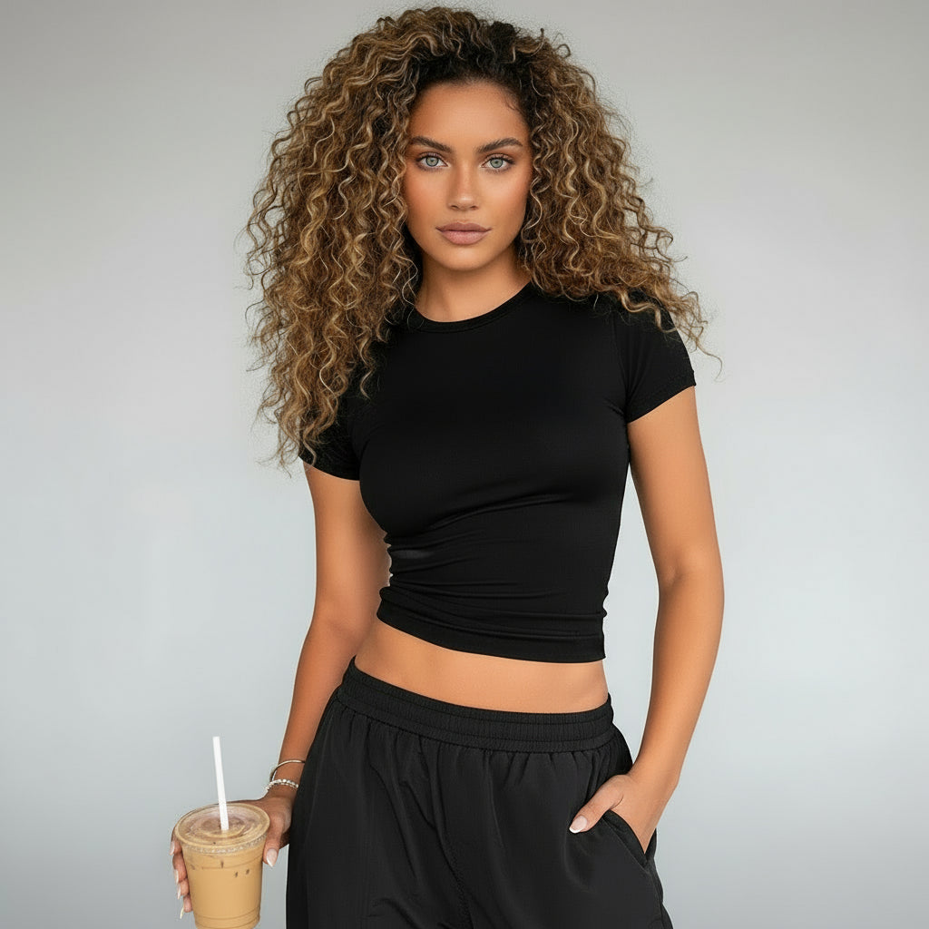 Casual Solid Color Cropped T-Shirt for Women