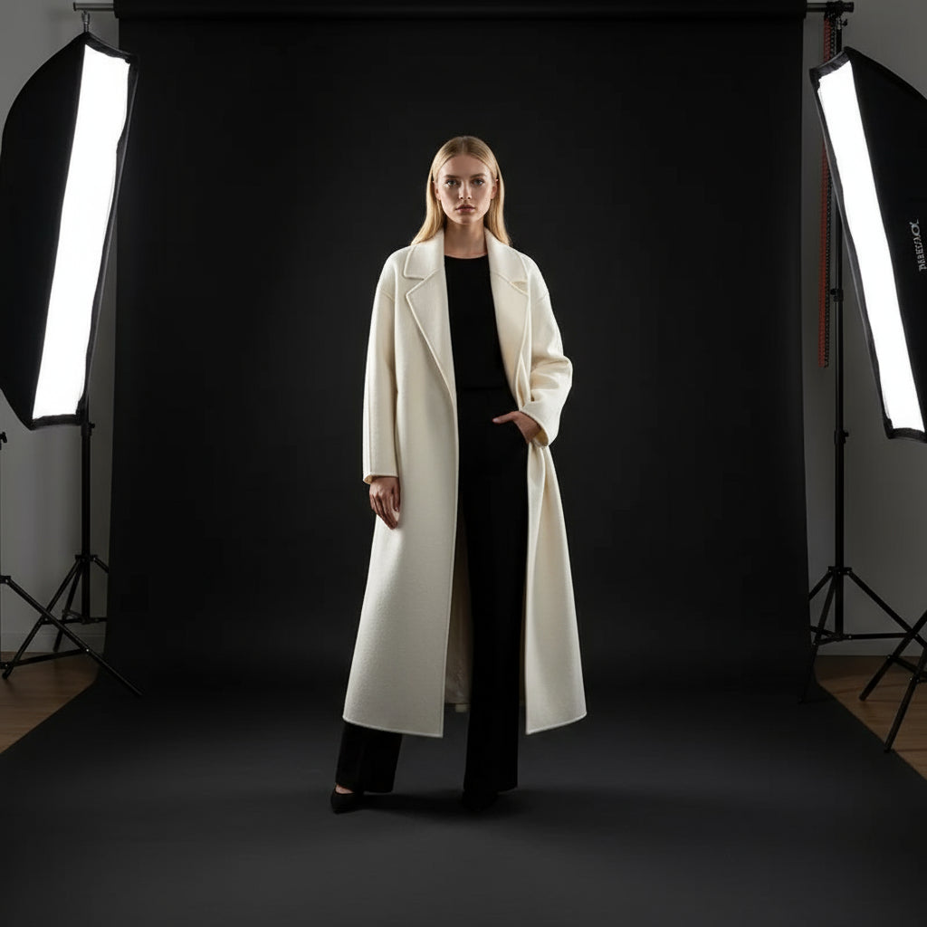 High-End White Woolen Coat for Women in Autumn/Winter