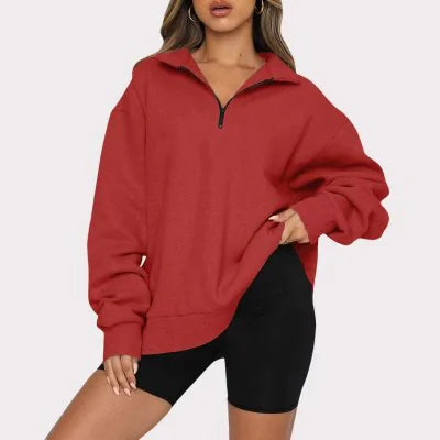 Half-zip long-sleeved pullover sweatshirt