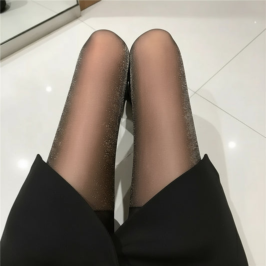 Thin Pearly Black Silk Sexy Pantyhose
