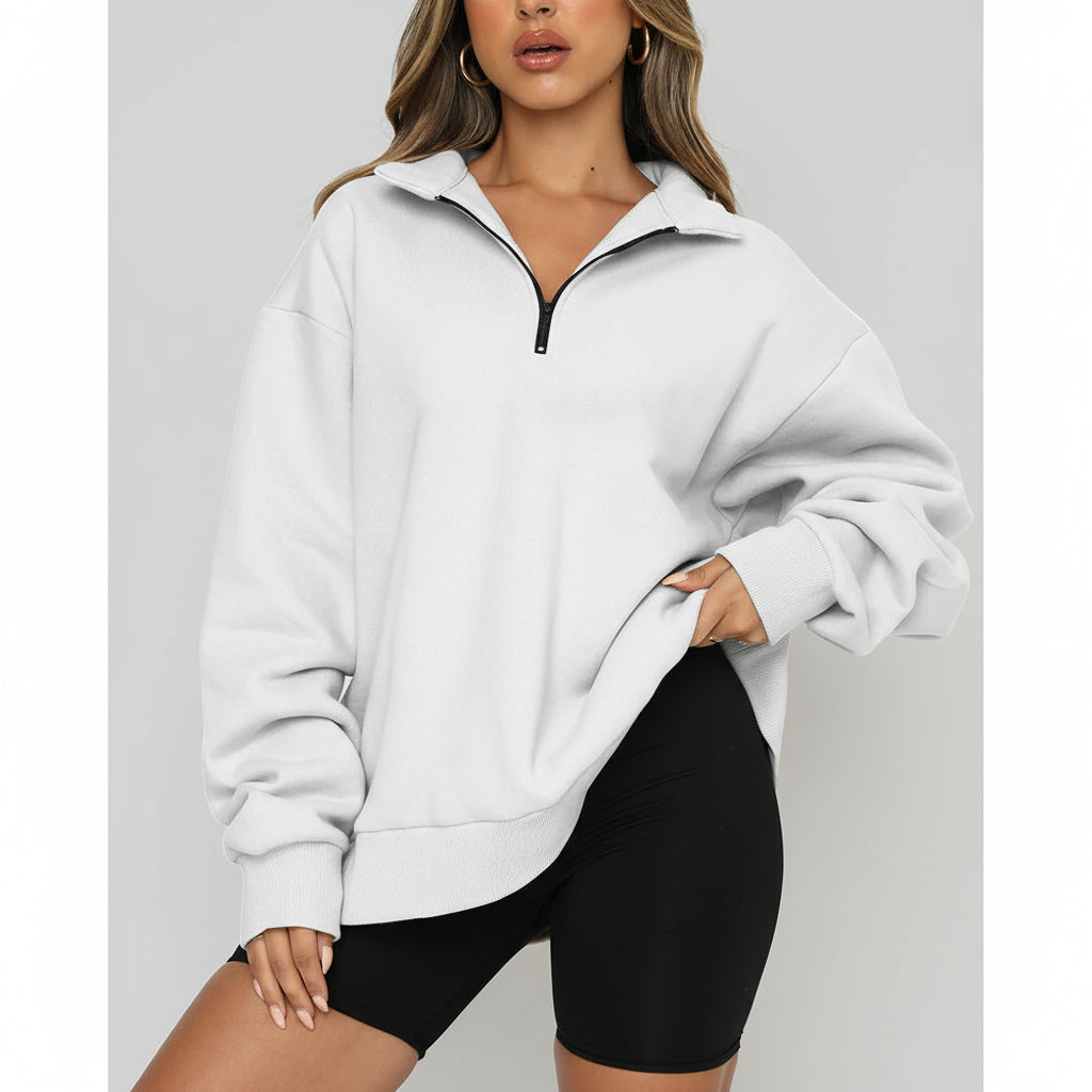 Half-zip long-sleeved pullover sweatshirt