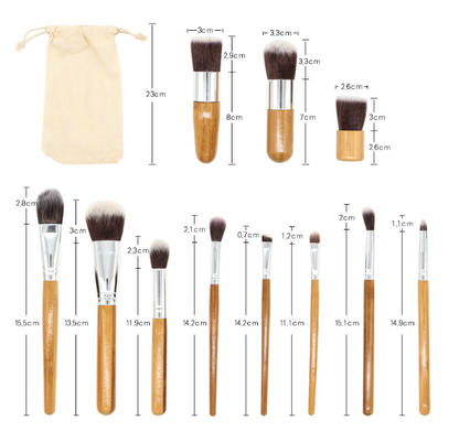11-Piece Bamboo Handle Makeup Brush Set with Pouch