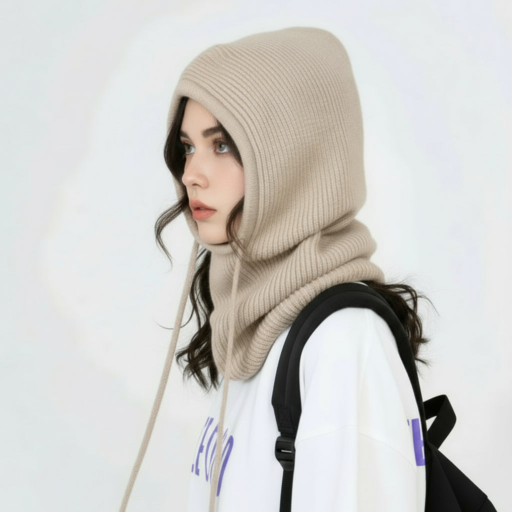 Wool Drawstring Pullover Beanie