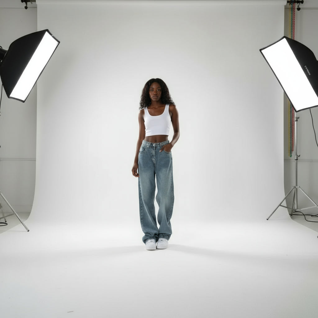 High-waisted loose-fit wide-leg jeans for women