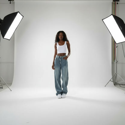 High-waisted loose-fit wide-leg jeans for women