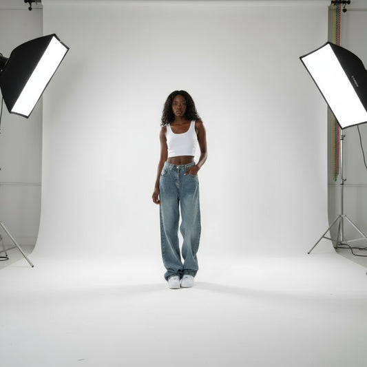 High-waisted loose-fit wide-leg jeans for women