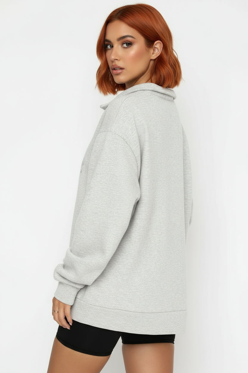Half-zip long-sleeved pullover sweatshirt