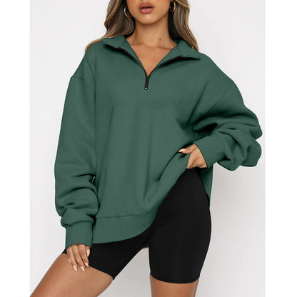 Half-zip long-sleeved pullover sweatshirt