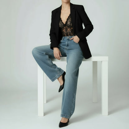 High-waisted loose-fit wide-leg jeans for women