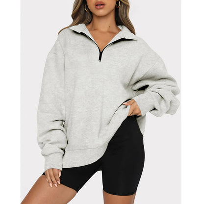 Half-zip long-sleeved pullover sweatshirt